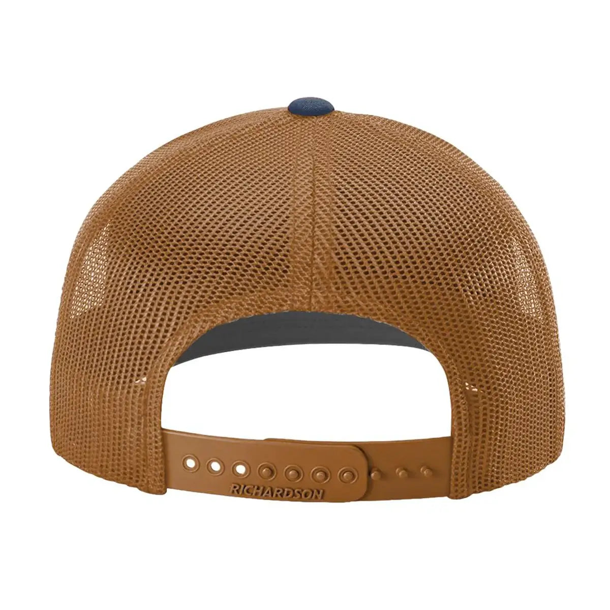 bourbon helps richardson 112 trucker hat Navy/Caramel snapback - back of hat