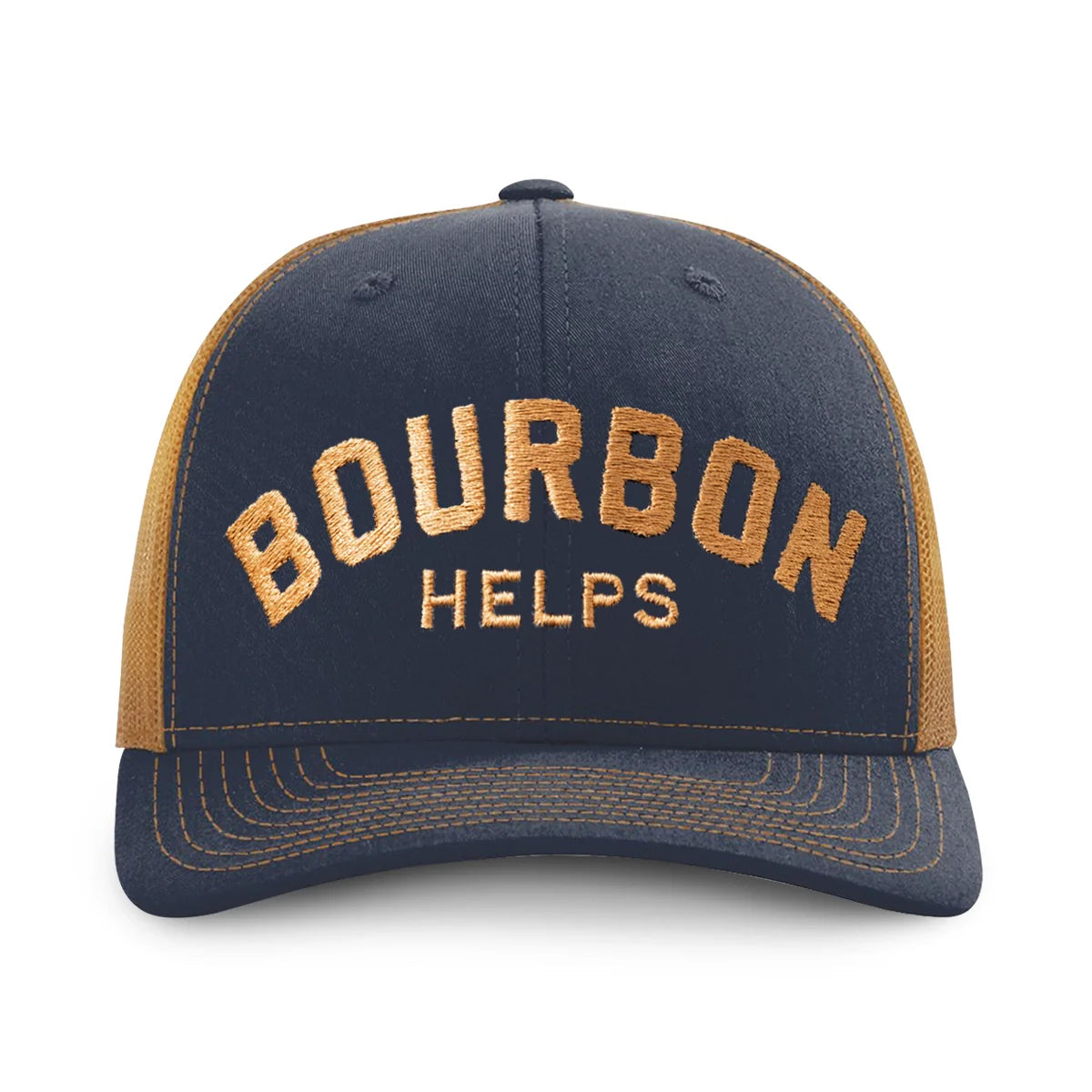 bourbon helps richardson 112 hat with caramel colored embroidery