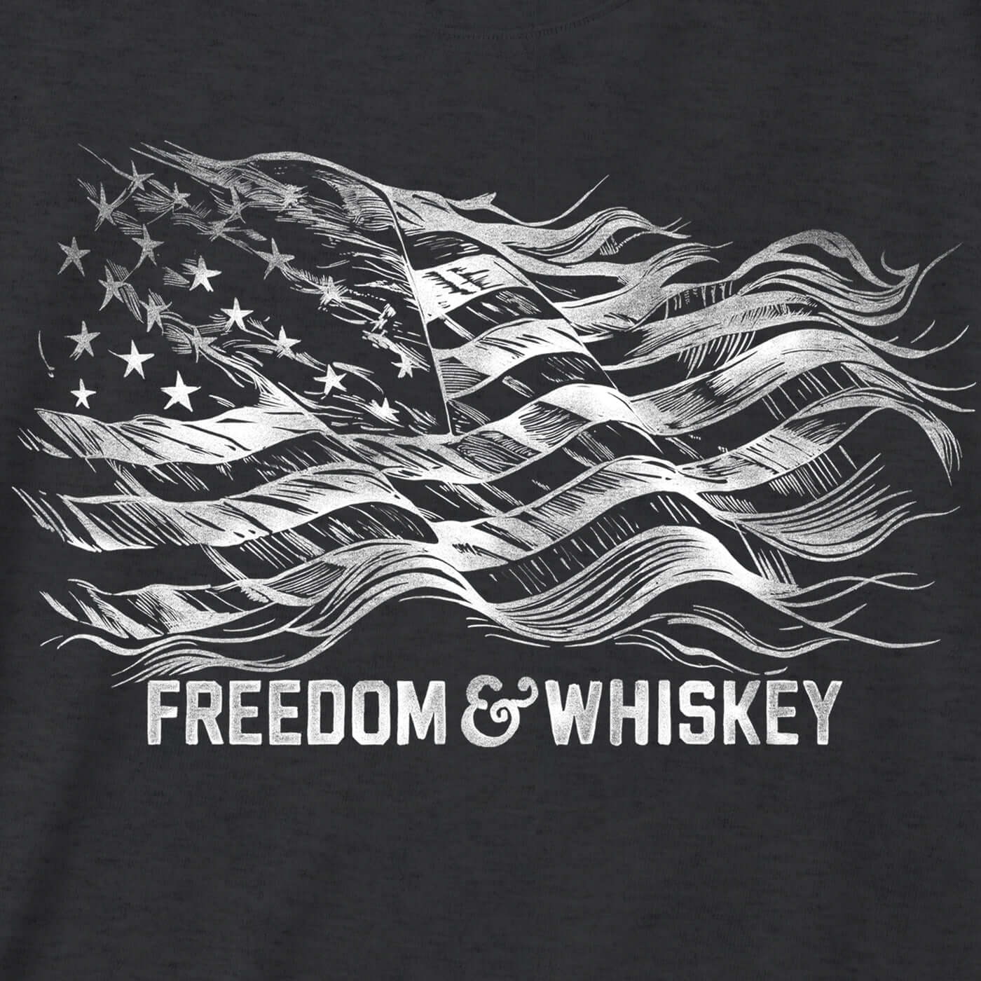 closeup of freedom and whiskey american flag graphic t-shirt