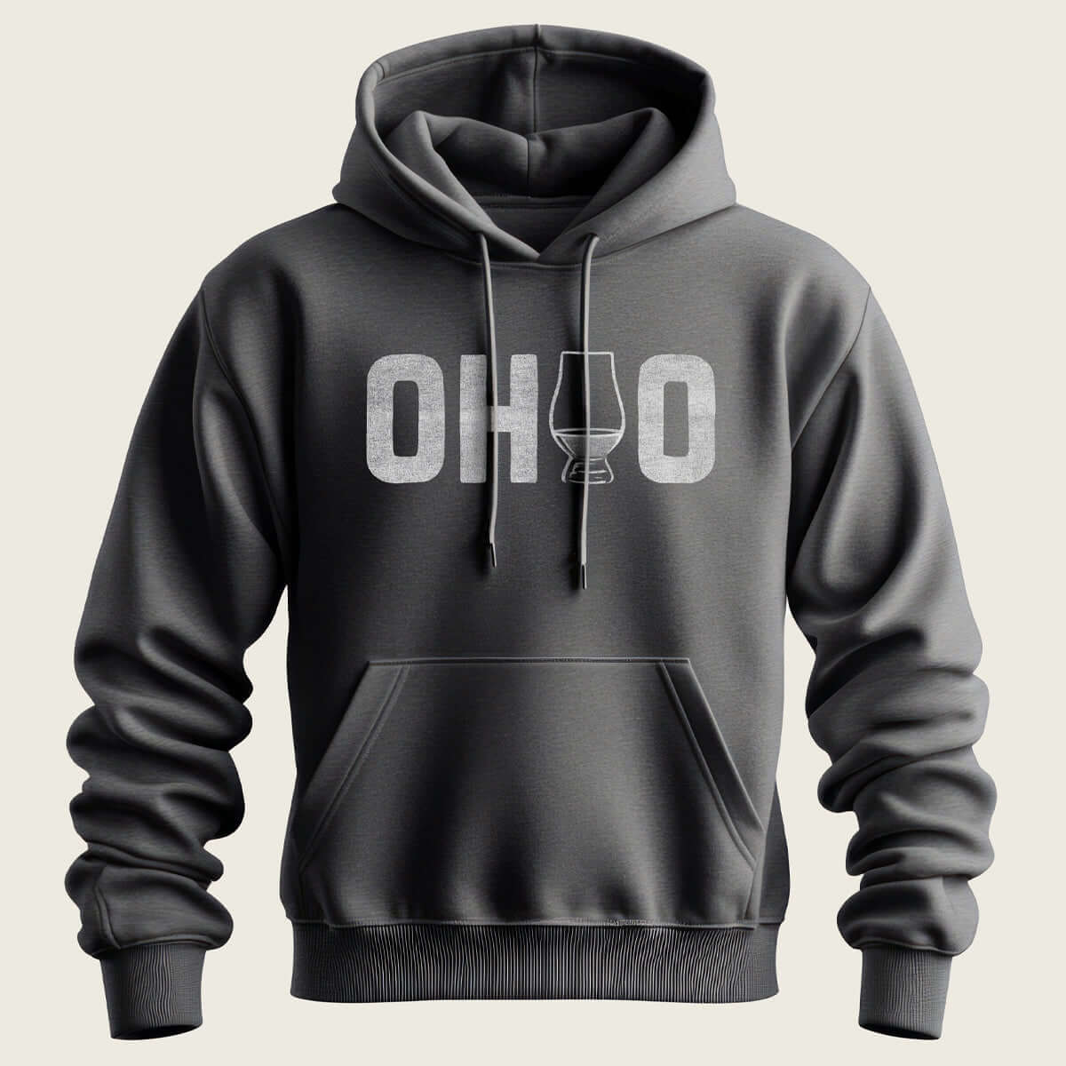 charcoal grey ohio bourbon hoodie with whiskey glass design