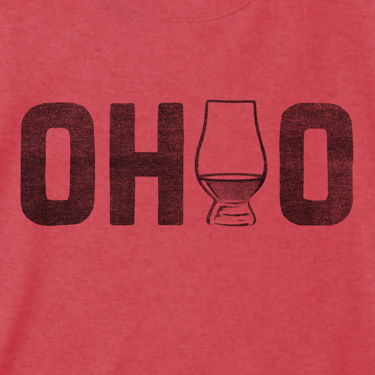 red t-shirt with a distressed ohio whiskey glass graphic