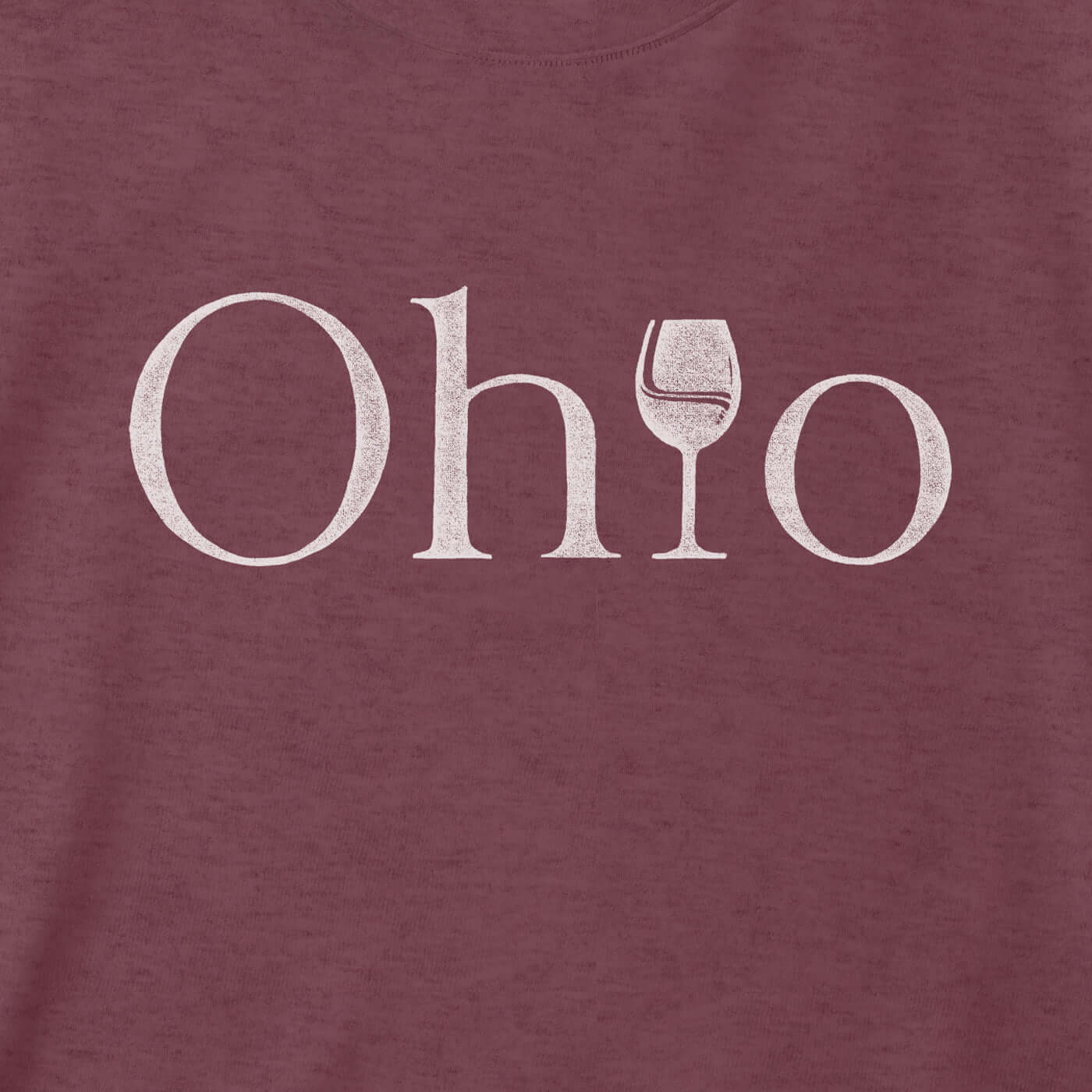 Ohio Wine Tee in maroon tri-blend fabric with distressed print design featuring a wine glass.