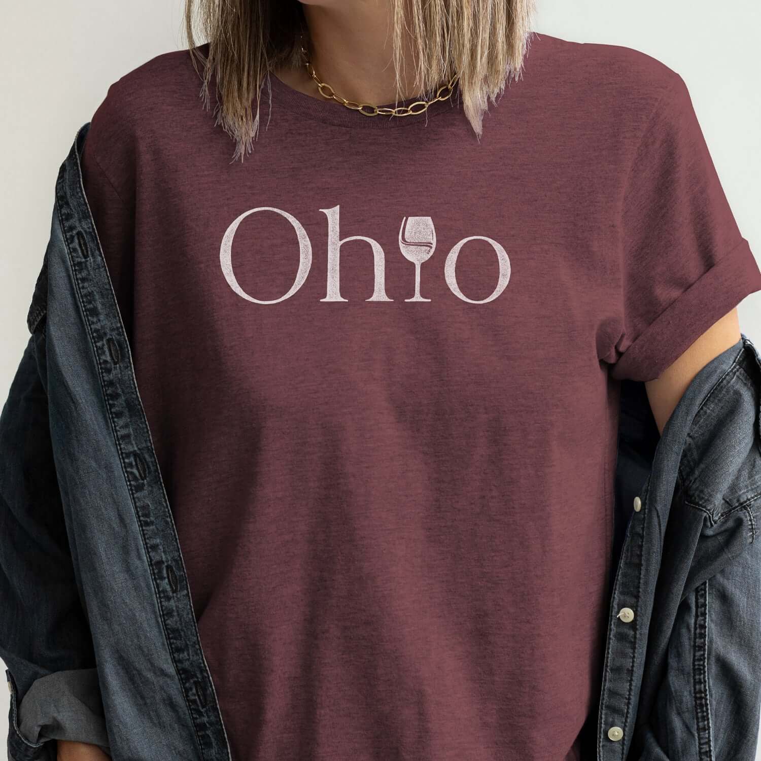 Ohio Wine Tee in maroon tri-blend fabric featuring a distressed print design, perfect for wine lovers.