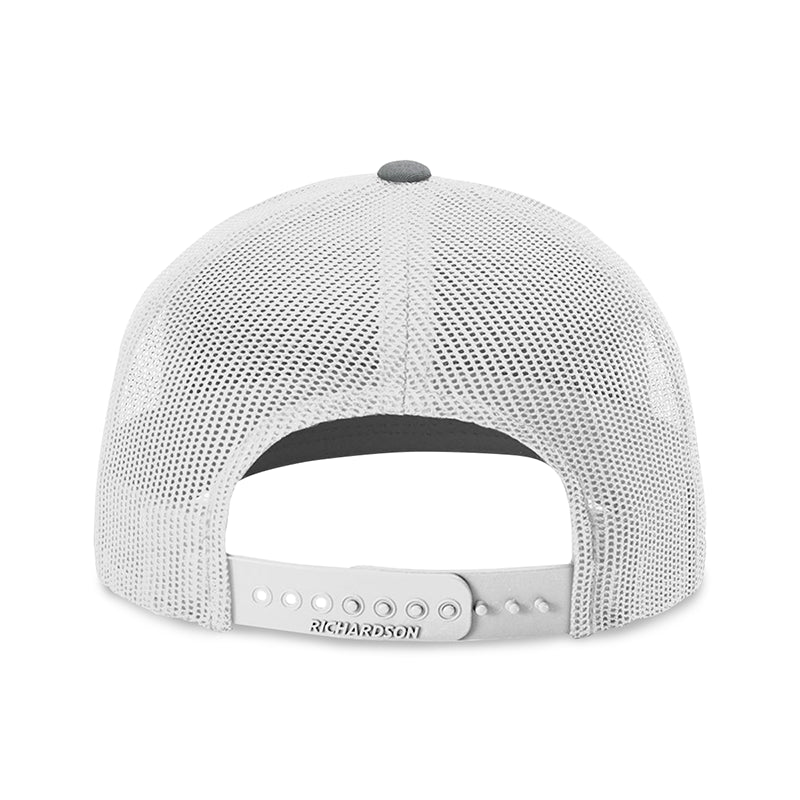 Back view of Birdies Bogeys & Bourbon Hat showcasing the grey mesh design and adjustable snapback.