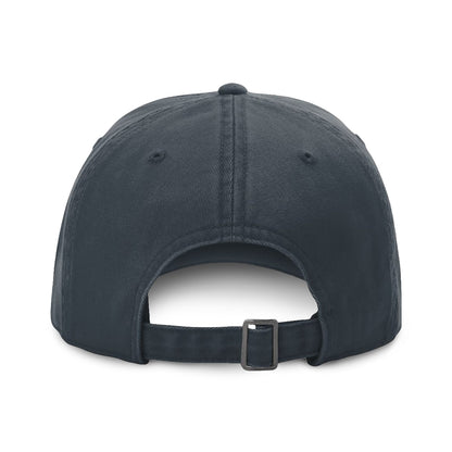 Back view of the Bourbon Helps Dad Hat in Navy Blue, showcasing the adjustable strap and washed twill fabric.