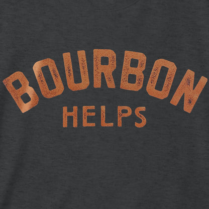 Black heather shirt with 'Bourbon Helps' text in copper on a tri-blend tshirt background