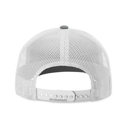 Bourbon Therapy hat grey back view featuring mesh design and adjustable strap by Richardson.