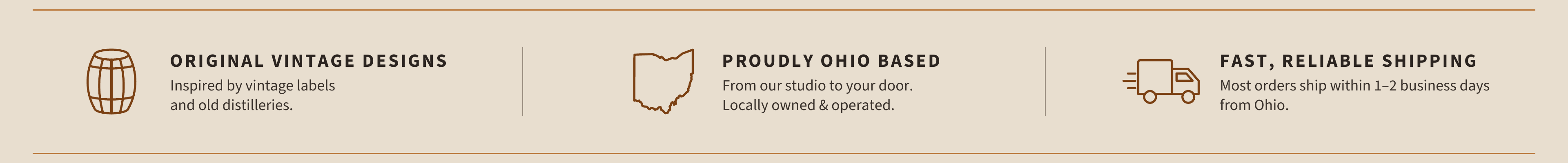 Original vintage designs. Proudly Ohio based. Fast, reliable shipping: most orders ship within 1 to 2 business days.