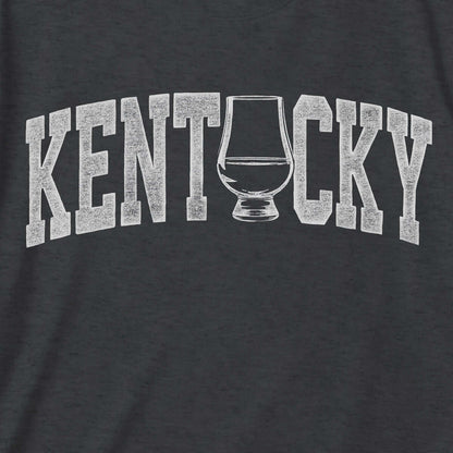 black Kentucky Bourbon T-Shirt with a whiskey glass closeup image