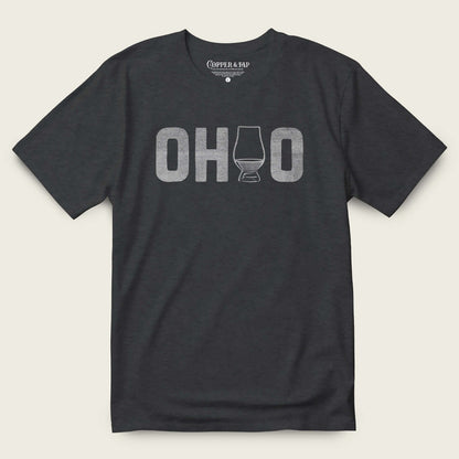 Ohio whiskey t-shirt in black with graphic design, showcasing state pride and comfort.