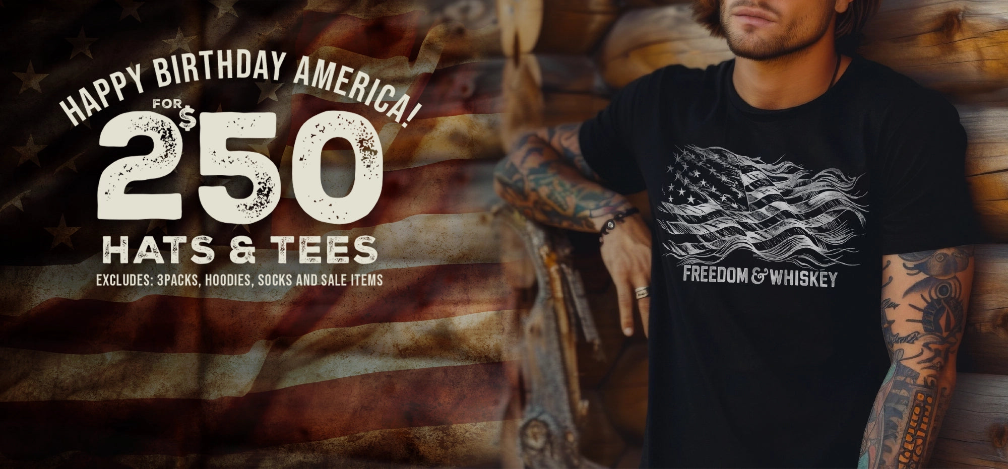 person wearing a freedom and whiskey tshirt with happy birthday america in text.