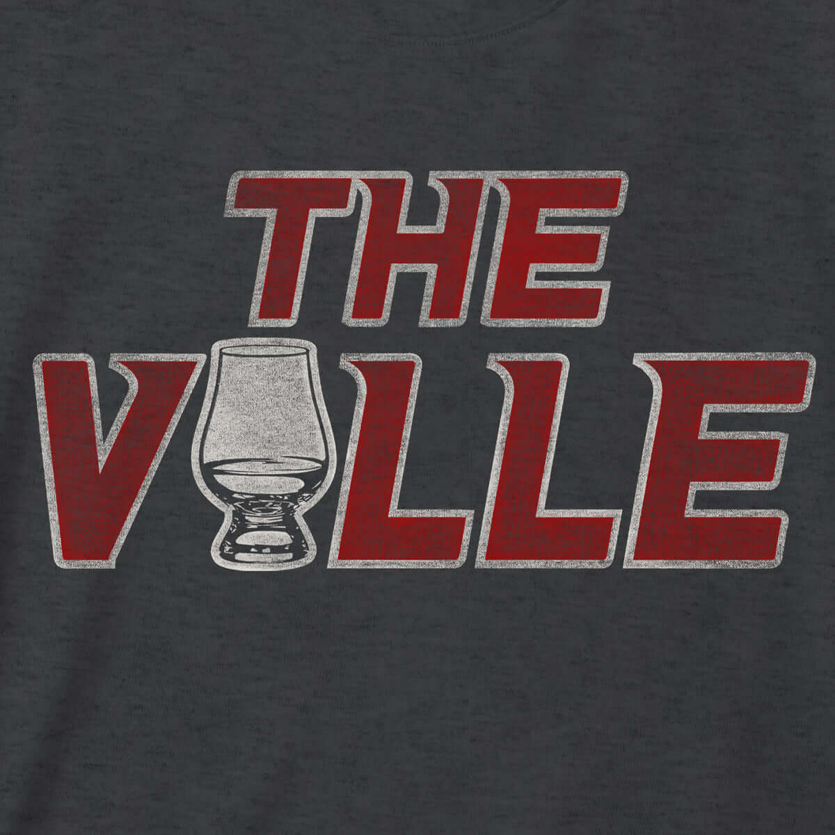the ville bourbon t-shirt with whiskey glass-black-closeup