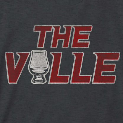 the ville bourbon t-shirt with whiskey glass-black-closeup