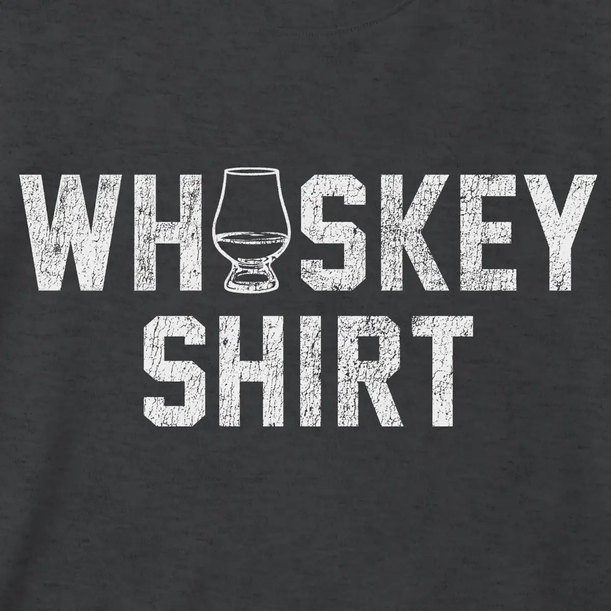 Black t-shirt with 'WHISKEY SHIRT' text and whiskey glass distressed graphic in white.