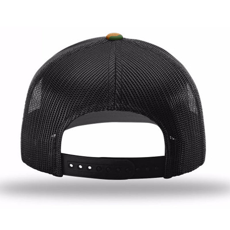 Back view of Whiskey Wisdom Hat - Camo + Black, showing mesh design and adjustable strap.